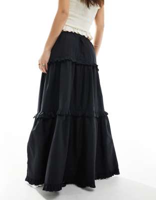 ◆Loulouseoul◆ Unbar Frill Maxi Skirt Black S12845 208083015-4