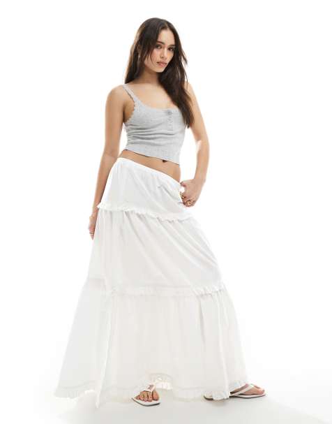 Monki tiered maxi skirt with ruffle details in white - view 1