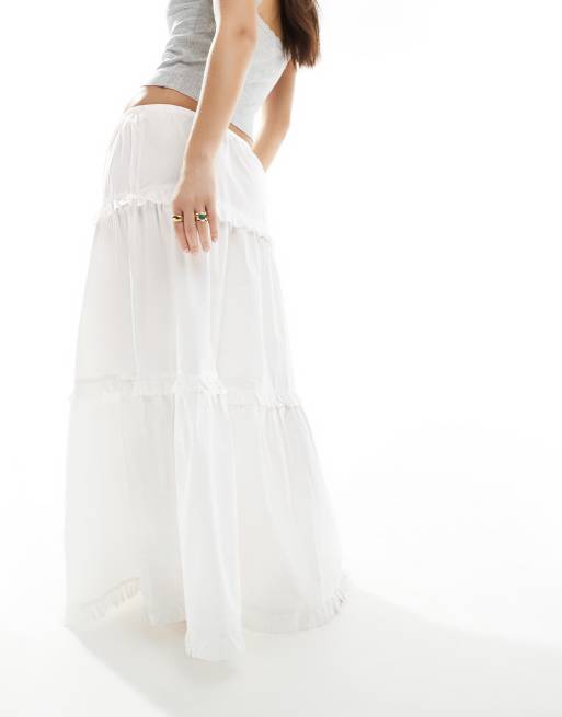 スカート MONOHA : 25SS / Cotton tiered maxi skirt (white) Cotton tiered maxi skirt (white) : MONOHA