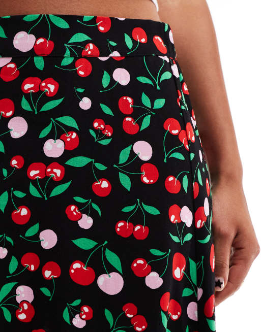 Monki tiered midi skirt in black cherry print | ASOS