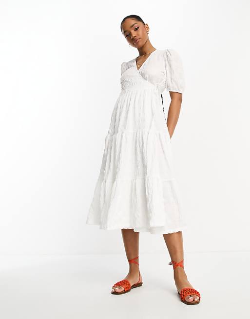 white wrap dress midi Lovely - Wrap Dress - Midi Dress - LWD style silhouette Monki tiered wrap midi dress