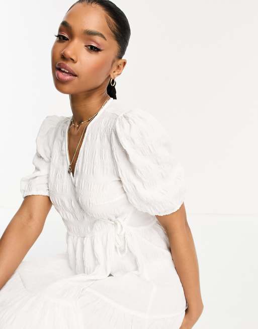 Monki tiered wrap midi dress in white | ASOS
