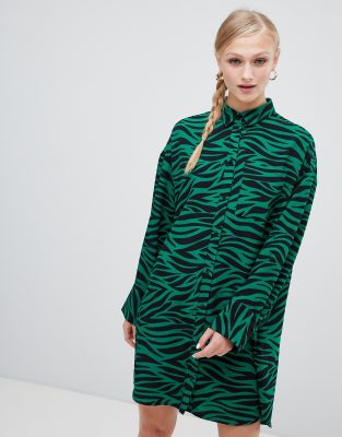 green and black zebra print dress