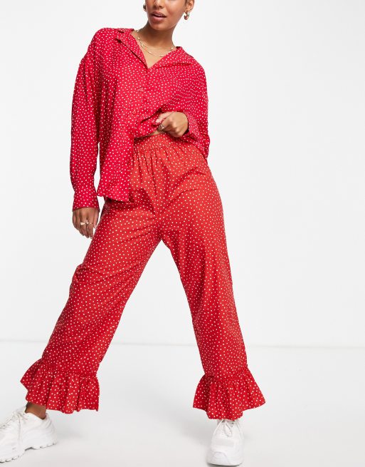 Monki Tina co-ord trousers in red polka dot print | ASOS