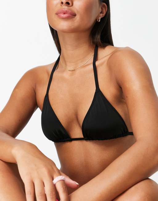 Monki Titti Triangle Bikini Top In Black Asos 5059