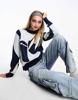 Monki Monki tonal blue jacquard knitted sweater-Multi