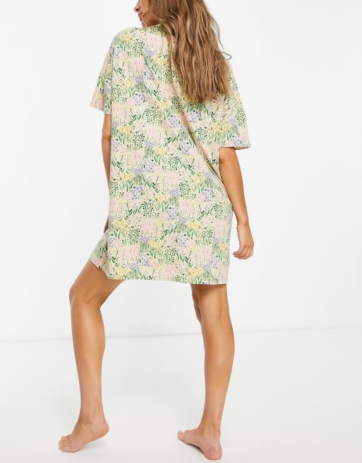 Monki - Toonie - Nachthemd van katoen in groene bloemenprint - WHITE, 4 van 4