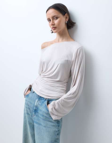 Monki top à épaules dénudées et cintré à la taille couleur pierre - view 1