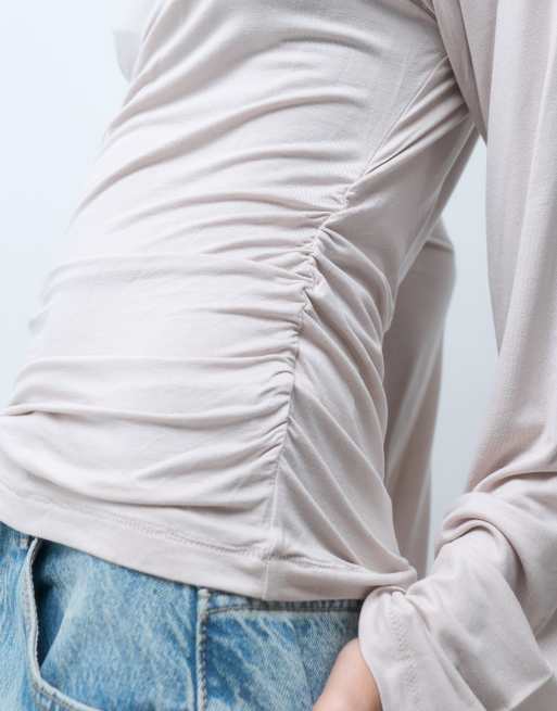 Monki top à épaules dénudées et cintré à la taille couleur pierre, 3 de 5