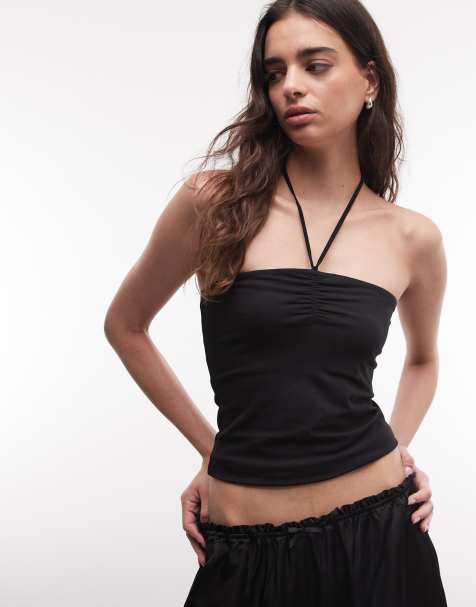 Monki - Top a fascia 2-in-1 allacciato al collo nero - view 1
