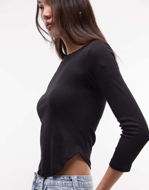 Monki top à manches longues à encolure bateau noir, 4 de 4