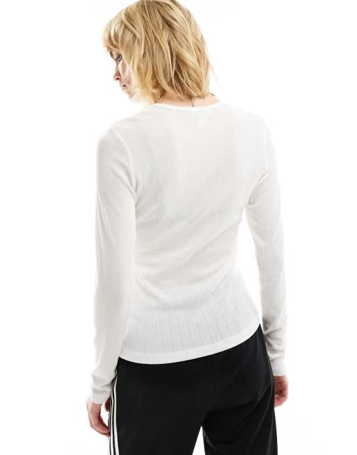 Monki - Top a maniche lunghe bianco a coste, 4 di 4