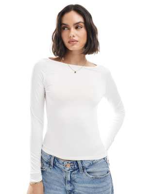 Maglia lupetto Elsy bianca a manica lunga in viscosa stretch