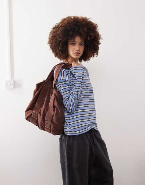 Monki - Top a maniche lunghe blu a righe - view 1