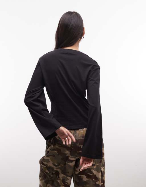 Monki top a maniche lunghe con cuciture sagomate nero, 4 di 4