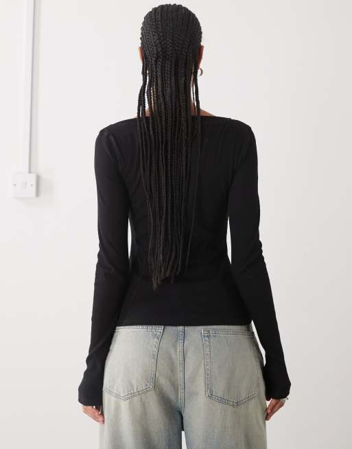 Monki - Top a maniche lunghe nero, 4 di 4