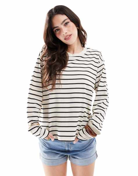 Monki - Top a maniche lunghe oversize a righe bianche e nere - view 1