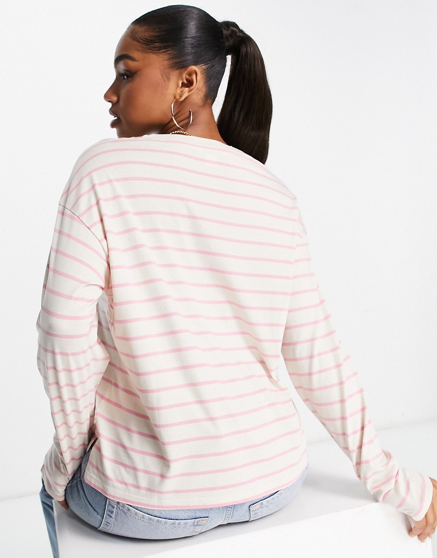 Top a maniche lunghe rosa a righe-Multicolore - Monki T-shirt donna  - immagine3