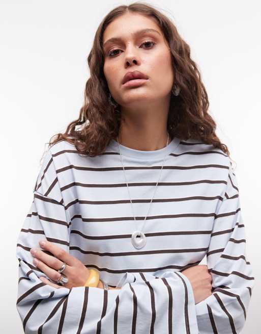 Monki - Top a maniche lunghe squadrato blu a righe, 4 di 4