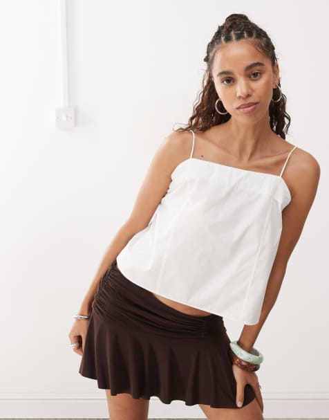 Monki - Top a trapezio bianco con spalline sottili - view 1