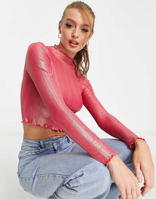 Monki - Top accollato stropicciato glitterato multicolore