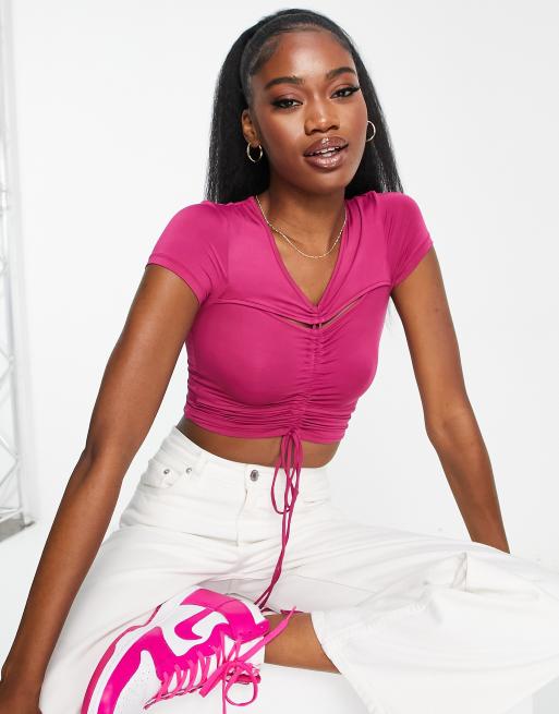 Monki - Top allacciato al collo rosa con cut-out