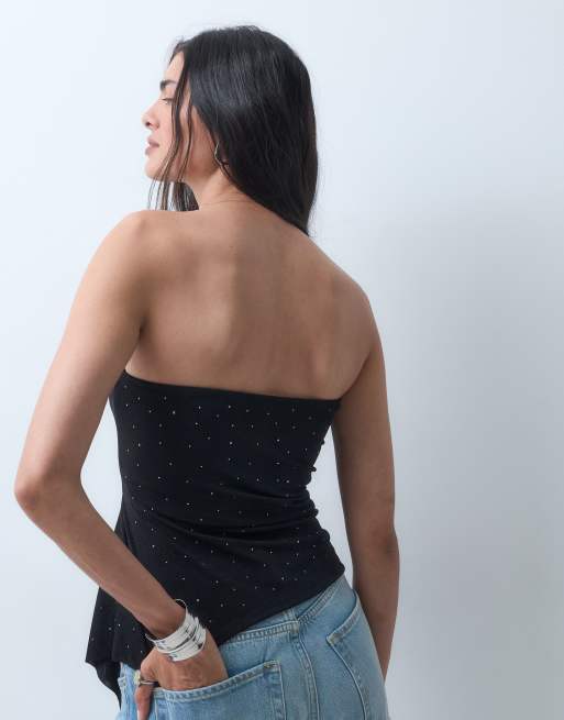 Monki top bandeau avec clous et détail volanté noir, 5 de 5