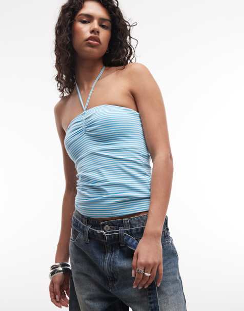 Monki - Top bandeau dos nu 2-en-1 à rayures - Turquoise - view 1