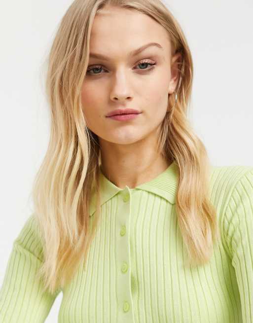 Monki - Top boutonné en maille fine - Vert menthe