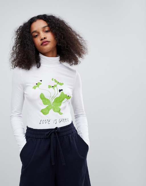 Monki - Top con logo e collo alto