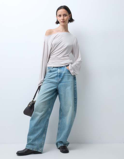 Monki top con spalle scoperte e vita segnata in color pietra, 4 di 5