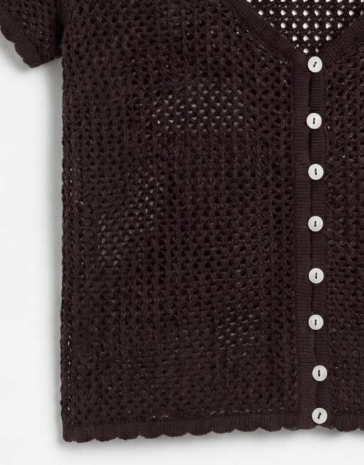 Monki - Top d'ensemble en maille crochetée à manches courtes - Marron chocolat, 8 de 8