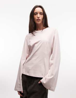 Monki - Top en jersey structuré à manches longues et taille cintrée - Vieux rose