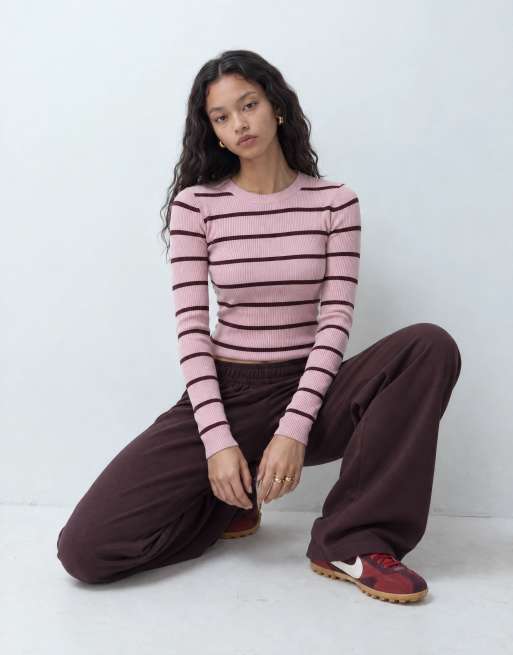Monki top en maille côtelée à manches longues à rayures roses, 7 de 10