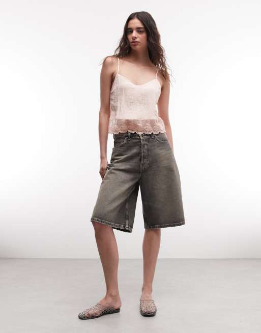 Monki - Top en satin texturé avec dentelle - Rose pêche, 2 de 4
