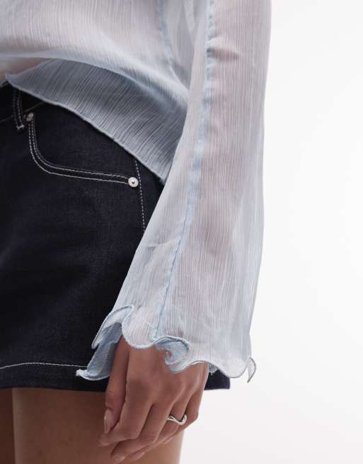 Monki - Top fluide transparent à manches longues - Bleu clair, 3 de 4