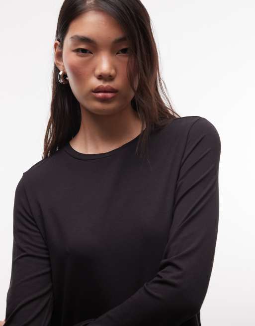 Monki top in jersey con maniche svasate lungo nero, 4 di 4