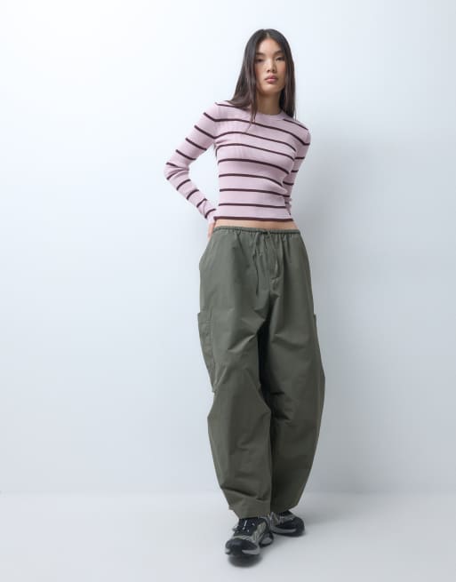 Monki top in maglia a coste a maniche lunghe a righe rosa, 3 di 10