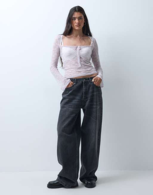Monki top in pizzo con scollo squadrato e maniche lunghe lilla, in esclusiva per ASOS, 2 di 9