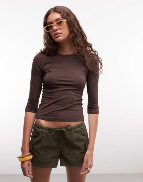 Monki top met 3/4-mouwen in bruin - view 1