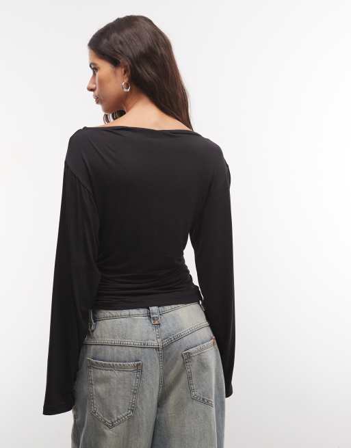 Monki top met blote schouders en lange mouwen in zwart, 4 van 4