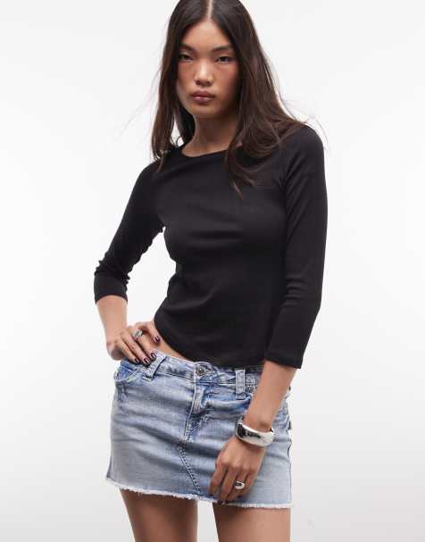 Monki top met lange mouwen en boothals in zwart - view 1