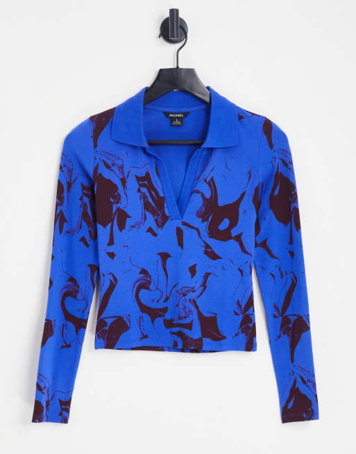 Monki - Top met lange mouwen en kraag in blauw en paars