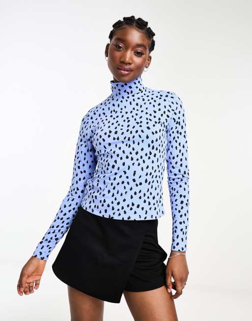 Monki - Top met lange mouwen en stippenprint in blauw