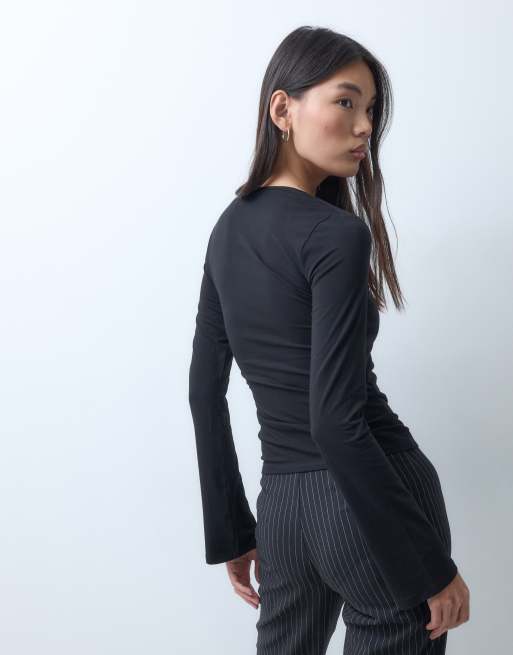 Monki top met uitlopende lange mouwen in zwart, 5 van 5