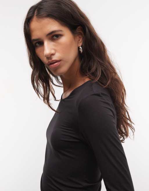Monki top met V-hals en lange mouwen in zwart, 3 van 4