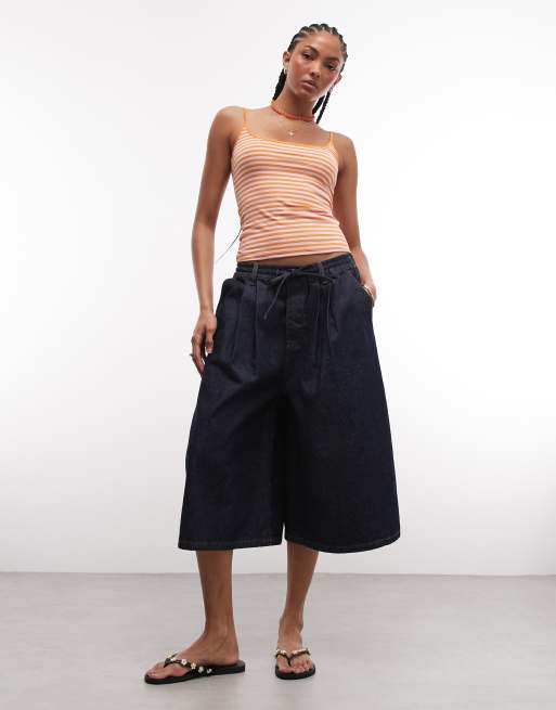 Monki - Top naranja y rosa a rayas de tirantes con cuello ancho, 2 de 4