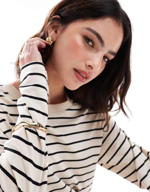 Monki – Top oversize z długimi rękawami w czarno-białe paski, 2 z 4