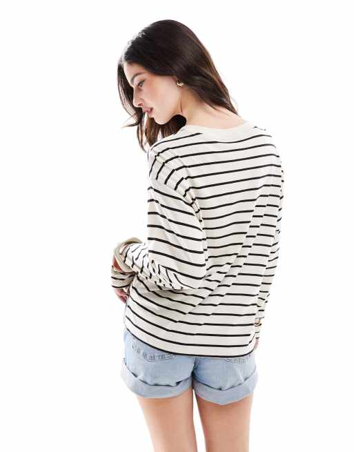 Monki – Top oversize z długimi rękawami w czarno-białe paski, 3 z 4