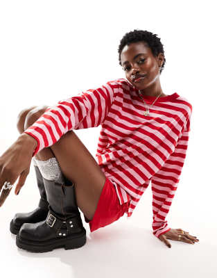 Monki long sleeve top in pink and red stripe - ASOS Price Checker